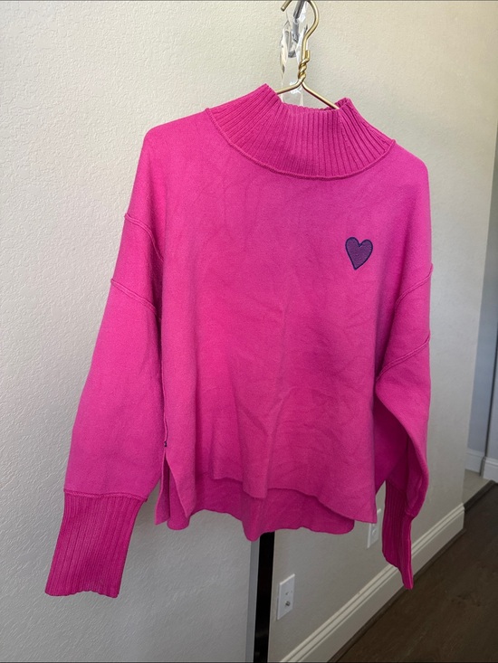 Anthropologie Sweaters - Anthropologie MaeveHot Pink Mock Neck Heart Sweater